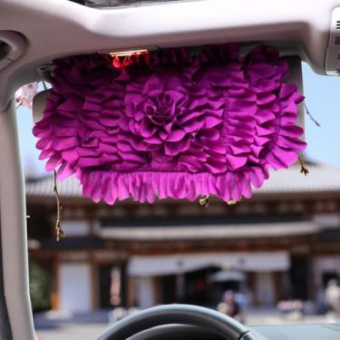 Imagem de Suporte de CD para viseira de sol estilo bonito pétala de flor para carro - organizador de viseira multifuncional armazenamento durável acessórios automotivos de renda para mulheres (2)
