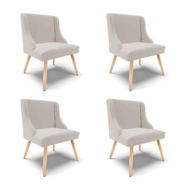 Imagem de Kit 04 Cadeiras de Jantar Liz Veludo Cinza Pés Palito Natural D03 - D'