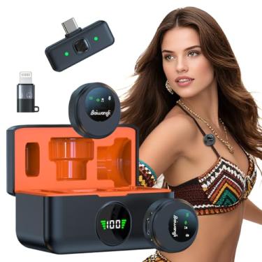 Imagem de Kit 2 Microfone lapela sem fio:magnético,pequeno, redondo,compatível Android/iPhone,duplo,para gravação, live,vlog,YouTube,TikTok,Facebook,Zoom.Redução de ruído,plug-play(não precisa de APP/Bluetooth）