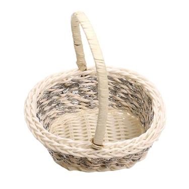 Imagem de Cesta de de para meninas, cesta de flores tecida para casamento, acessório para fotografia estética, pequena cesta de flores, recipiente rústico para meninos e meninas, decoração de