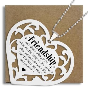 Imagem de Ornamento de amizade, presente de lembrança de aço inoxidável em forma de coração para melhor amigo, alma, irmã, apreciação, amizade, citação de amizade, ornamento pendurado SXX24