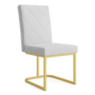 Imagem de Cadeira de Jantar Estofada Siena Linho Base de Ferro Dourada - Pallazio