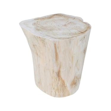Imagem de 1 peça de toco de madeira sintética ao ar livre, suporte de planta de banco bege, mesa de canto de madeira sintética para jardim, sala de estar doméstica (tamanho: 46 cm P x 50 cm L x 50 cm A (46 cm P