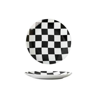 Imagem de Bandeja de tabuleiro de xadrez de cerâmica com estampa criativa nórdica - bandeja quadriculada preta