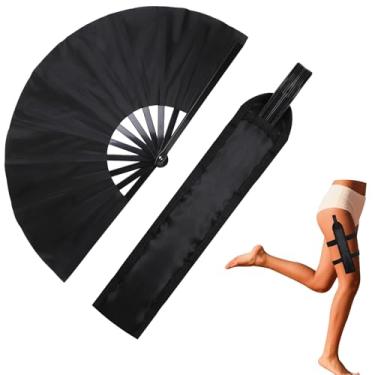 Imagem de WAYASDCU 4 peças de leque de rave com coldre grande ventilador de mão preto com coldre dobrável de verão para festival, linha de dança, festival, parte