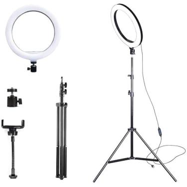Imagem de Ring Light Iluminador Led Profissional 26cm Tripé 210cm Branco-frio Preto