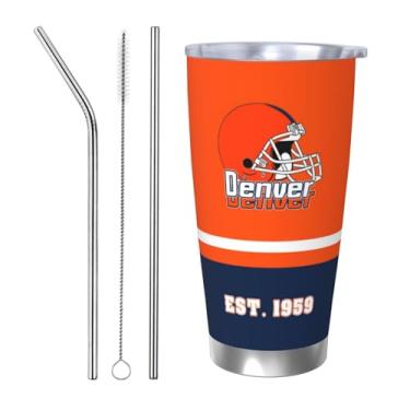 Imagem de Copo isolado do time de futebol de 590 ml com tampa e pincel de canudo mantém bebidas frias e quentes garrafa de água de parede dupla isolada a vácuo caneca de café presente de aniversário para fãs de