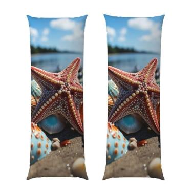 Imagem de Capa de travesseiro corporal com zíper oculto, fronha longa de microfibra macia e respirável para travesseiro corporal, capa de travesseiro de estrela do mar colorida na praia para dormir presente