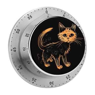 Imagem de Cronômetro magnético de aço inoxidável com desenho de gato, com alarme para cozinha e forno
