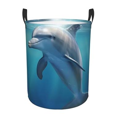 Imagem de Cesta de roupa suja Winter The Dolphin, dobrável, impermeável, cesto de armazenamento de roupas com alças, pano Oxford, organizador de brinquedos, cesta para banheiro, lavanderia, quarto, médio
