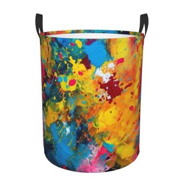 Imagem de Cesta de lavanderia com pintura abstrata colorida, dobrável, impermeável, cesto de armazenamento de roupas com alças, pano Oxford, organizador de brinquedos, cesta para banheiro, lavanderia, quarto
