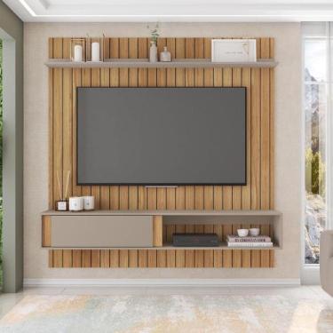 Imagem de Painel TV 75 Pol 180cm Bancada Suspensa Ripado Eluni Buriti/Cinza C01 