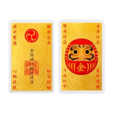 Imagem de Amuleto de folha dourada tipo cartão Daruma boneca omamori talismã para riqueza Feng Shui amuletos de boa sorte artesanato tradicional japonês 3,4 × 5,4 cm