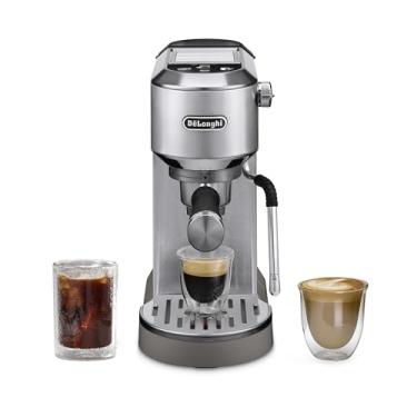 Imagem de De'Longhi Máquina de café expresso compacta Dedica Duo – cafeteira de aço inoxidável com espumador de leite - para café expresso, bebida fria, café quente e gelado, cappuccinos, lattes e cerveja de