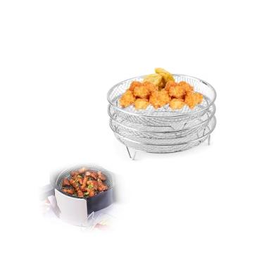 Imagem de Rack de fritadeira a ar de 20 cm, cesta de fritadeira a ar de aço inoxidável de 3 camadas, prateleiras de resfriamento empilháveis, acessórios de fritadeira a ar adequado para panela de prensa de
