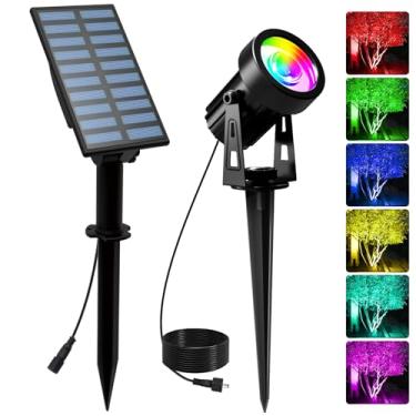 Imagem de T-SUNUS Holofotes solares RGB para paisagens de Natal, luz que muda de cor ao ar livre IP65 luzes de jardim à prova d'água cabo de 3 metros com painel separado para quintal garagem varanda passarela