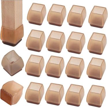 Imagem de 24 Pcs Protetores De Piso De Perna De Cadeira Capas De Perna De Cadeira De Silicone Para Proteger Pisos De Madeira De Arranhões Ruído Móveis Copos Tampas De Per, Brown, Square S