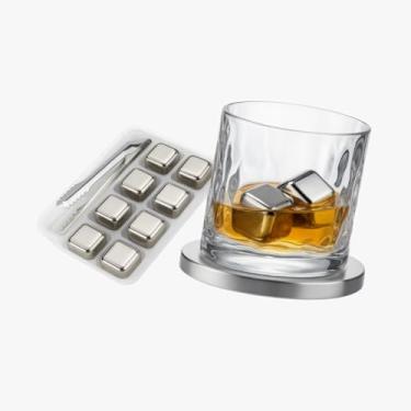 Imagem de Kit Whisky Luxo com Copo Giratório com Base Inox + 8 Cubos de Gelo Inox Reutilizáveis + Pegador