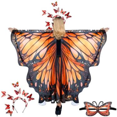 Imagem de Rngmsi Fantasia de xaile de asas de borboleta – Capa de asa de borboleta monarca com saia preta laranja conjunto de máscara para mulheres, acessório para fotos de cosplay diário, fantasia de festa de