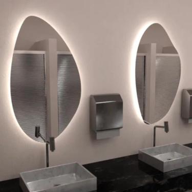 Imagem de Kit 2 Espelhos Orgânico Com Led Branco 60x40 Com Fonte Bivolt Branca
