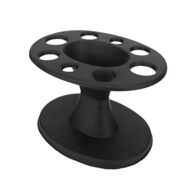 Imagem de Akozon Título: Prateleira de Suporte de Escova de Cabelo de 8 Buracos - Rack de Armazenamento de Pente de Plástico para Salão e Casa - Suporte para Ferramentas de Cabelo Multiuso (Preto)