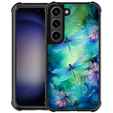 Imagem de Punmada Compatível com Samsung Galaxy S23 Mobile Case Creative Acrylic Back Panel Silicone Protection Grip Especialmente Projetado para Samsung Galaxy S23 Azul Verde Libélula Fantasia