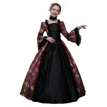 Imagem de Vestido feminino do século 18 Rococó Renascentista Floral Jacquard Longo Vestido Vitoriano Gótico Fantasia de Festa de Baile de Máscaras (Roxo, GG)