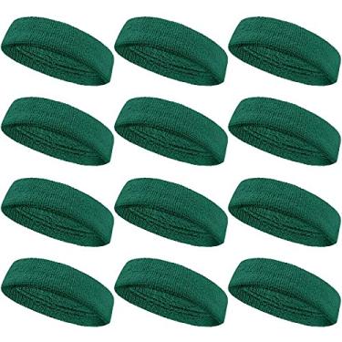 Imagem de COUVER Faixa de cabelo esportiva com absorção de umidade, tecido felpudo de algodão atlético, faixa de suor para tênis, basquete, corrida, academia, malhar para homens e mulheres, pacotes múltiplos