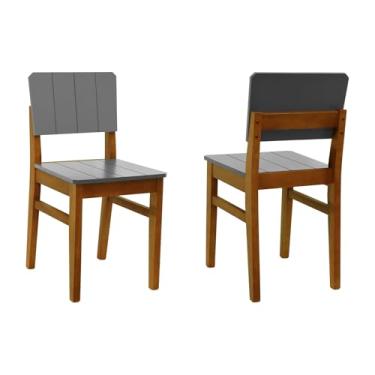 Imagem de Kit 2 Cadeiras Linhas Madeira Maciça Encosto MDF Laqueado Cinza - Amêndoa - Assento Laqueado Cinza