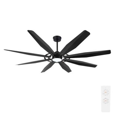 Imagem de ELEHINSER Ventilador de teto grande de 182 cm com luz e controle remoto, ventilador de teto industrial moderno de 8 lâminas de alumínio, motor CC silencioso reversível, 3 CCT/6 velocidades, para sala
