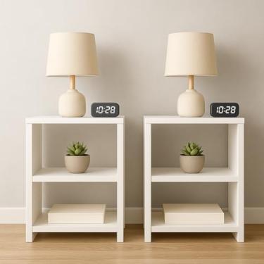 Imagem de BOXFAN Conjunto Mesa de Cabeceira Multiuso de MDF com Nichos, Kit Mesinha Canto Quarto Lateral Cama com 3 Organizadoras Retrô, Sala ou Escritório, Decoração Moderna - Branco