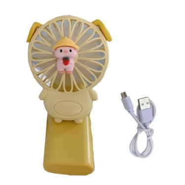 Imagem de Clipe portátil sobre fãs recarregáveis ​​de desenho animado calmo mini ventilador de mão poderoso resfriamento poderoso para crianças Viagens em casa Material abds 120g (Amarelo)