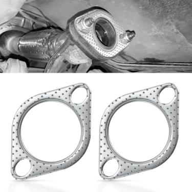 Imagem de JUSTTOP 2 peças de gaxeta de escapamento de carro, vedação ultra com 2 parafusos 6,3 cm, juntas de flange de escapamento reforçadas de alta temperatura, acessórios para carro (6,3 cm)