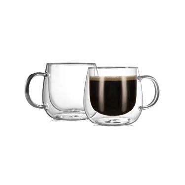 Imagem de CNGLASS Canecas de café de vidro de parede dupla de 340 g (pacote com 2), xícaras de café grandes transparentes com alça, canecas de café expresso de vidro para latte, cappuccino, chá