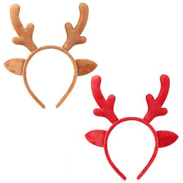 Imagem de Faixa de cabeça de rena de Natal chifres de rena, faixa de cabelo de Natal, faixa de cabeça feminina, orelhas de veado, orelhas de gato, faixa de cabelo, argola, decoração de festa, cosplay, acessórios de cabelo fofos, pacote com 2, Mixed Color