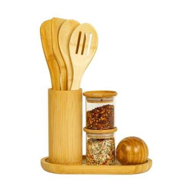 Imagem de Kit Organizador Bancada C/ Utensílios Bambu Potes E Saleiro Oikos, U, 