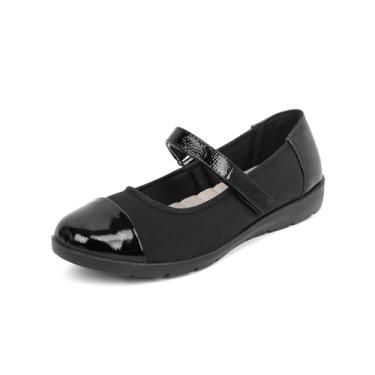Imagem de ACANER Tênis feminino ortopédico Mary Jane sem salto bico redondo confortável joanetes elegantes sapatos de trabalho ortopédicos com suporte de arco, Preto, 35