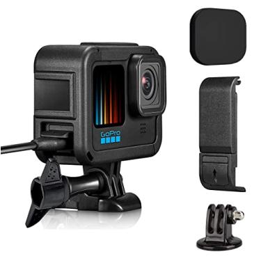 Imagem de Kourpar Moldura de esqueleto para GoPro Hero 12 11 10 9 suportes de câmera compatíveis com Go pro Hero11 Hero10 Hero12 capa preta suporte de gaiola emoldurado herói com tampa de lente de porta de