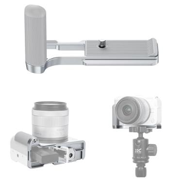 Imagem de JJC Suporte seguro de metal para câmera Canon EOS R50 V, aderência R50V com suporte para sapata fria, alça lateral de silicone, almofada antiderrapante, placa de liberação rápida Arca Swiss e orifício
