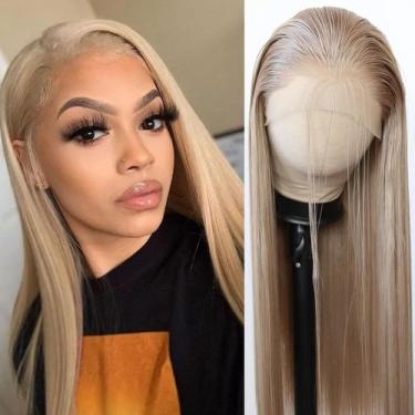 Imagem de Peruca frontal de renda sintética BTWTRY Honey Blonde Long Straight