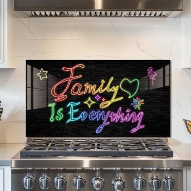 Imagem de fzxwyishu Backsplash de cozinha de vidro temperado, tampa superior traseira de fogão, azulejo respingo, capa de pia de cozinha com texto colorido, proteção contra respingos, decoração de cozinha