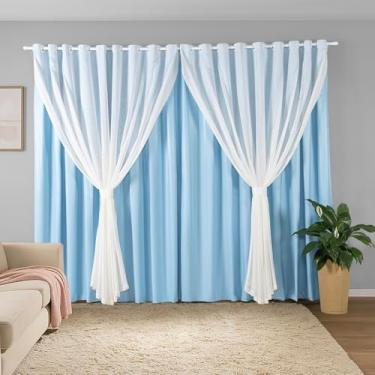 Imagem de Cortina Sala Quarto Blecaute 2,80m Larg. x 2,50m Alt. Linho Trabalhado, Forro em PVC Blackout 100%, c/Abraçadeiras - Inovi - Azul/Branco