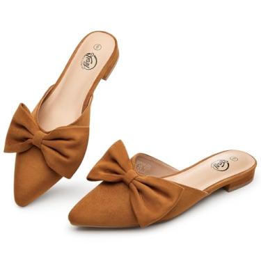 Imagem de Trary Mules femininos de bico fino com laço preto, mule moderno, tamanho 34, Camurça marrom, 41