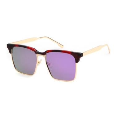 Imagem de VFDHN Óculos de sol de armação de metal meia armação feminino masculino retrô colorido filme(1)