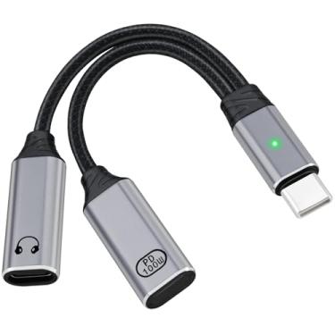 Imagem de BENACES Divisor USB C 1 em 2 saídas, adaptador USB tipo C duplo - cabo carregador 2 em 1 e conversor de fone de ouvido, PD 100W Tipo-C macho para fone de ouvido duplo fêmea dongle divisor com controle