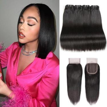 Imagem de Pacotes de cabelo e fecho Liang Dian Straight 30cm 12A Braz