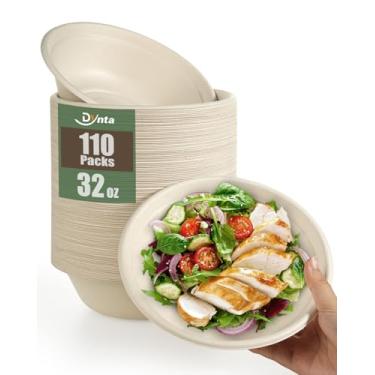 Imagem de Dynta Pacote com 110 tigelas de papel de 946 ml, tigelas grandes descartáveis compostáveis para saladas, sopas e alimentação de cães | Seguro para micro-ondas e freezer (marrom natural)