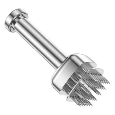 Imagem de Ferramenta para amaciar carne de aço inoxidável, 28 agulhas, martelo portátil para bife com escova de limpeza para cozinhar frango de porco (prata, quadrado)