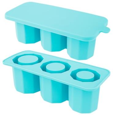 Imagem de 2 bandejas para cubos de gelo com tampa para copo, molde cilíndrico de silicone para freezer, molde reutilizável de cubo de gelo de fácil liberação para grandes bandejas de gelo para coquetéis