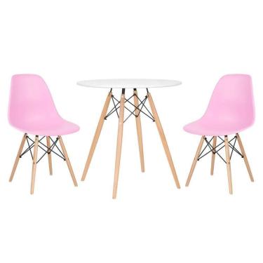 Imagem de Mesa Eames 70 Cm Branco + 2 Cadeiras Eiffel Dsw Rosa Claro